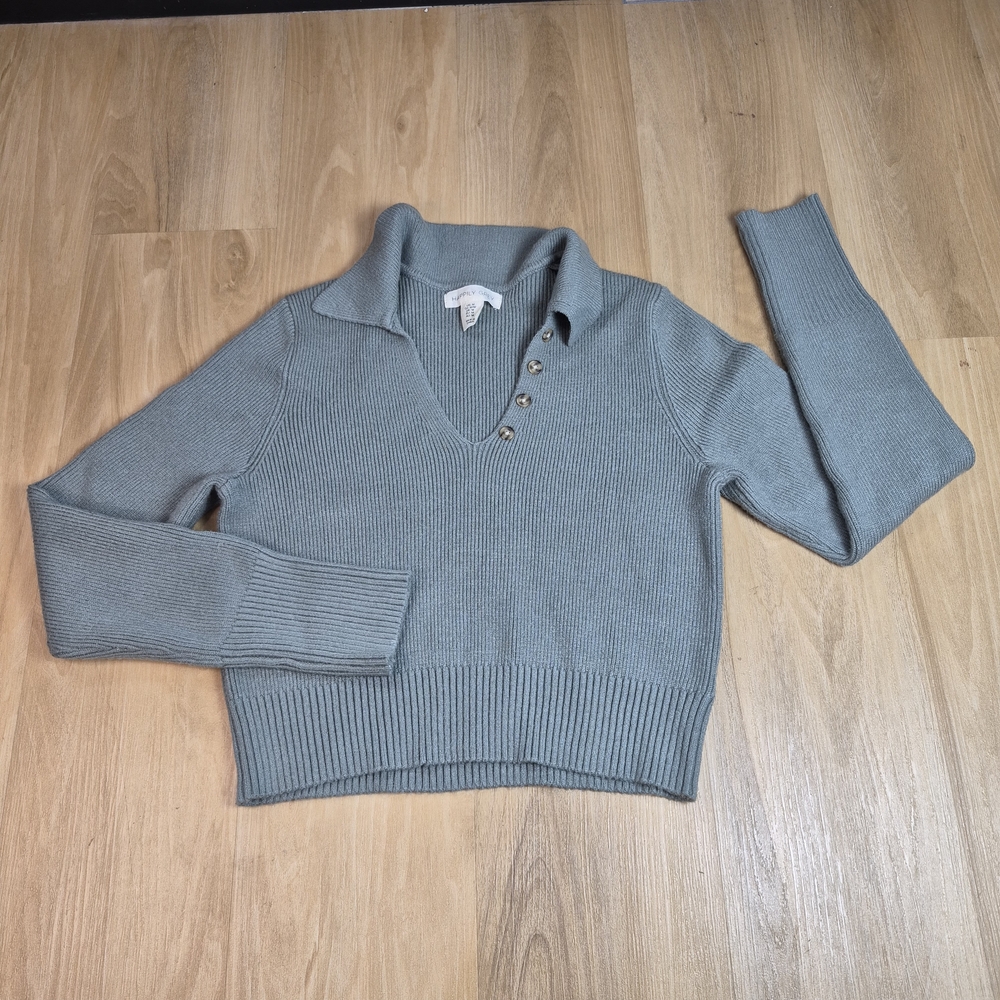 Happily Grey Women's Gray Sweater with Button Detail